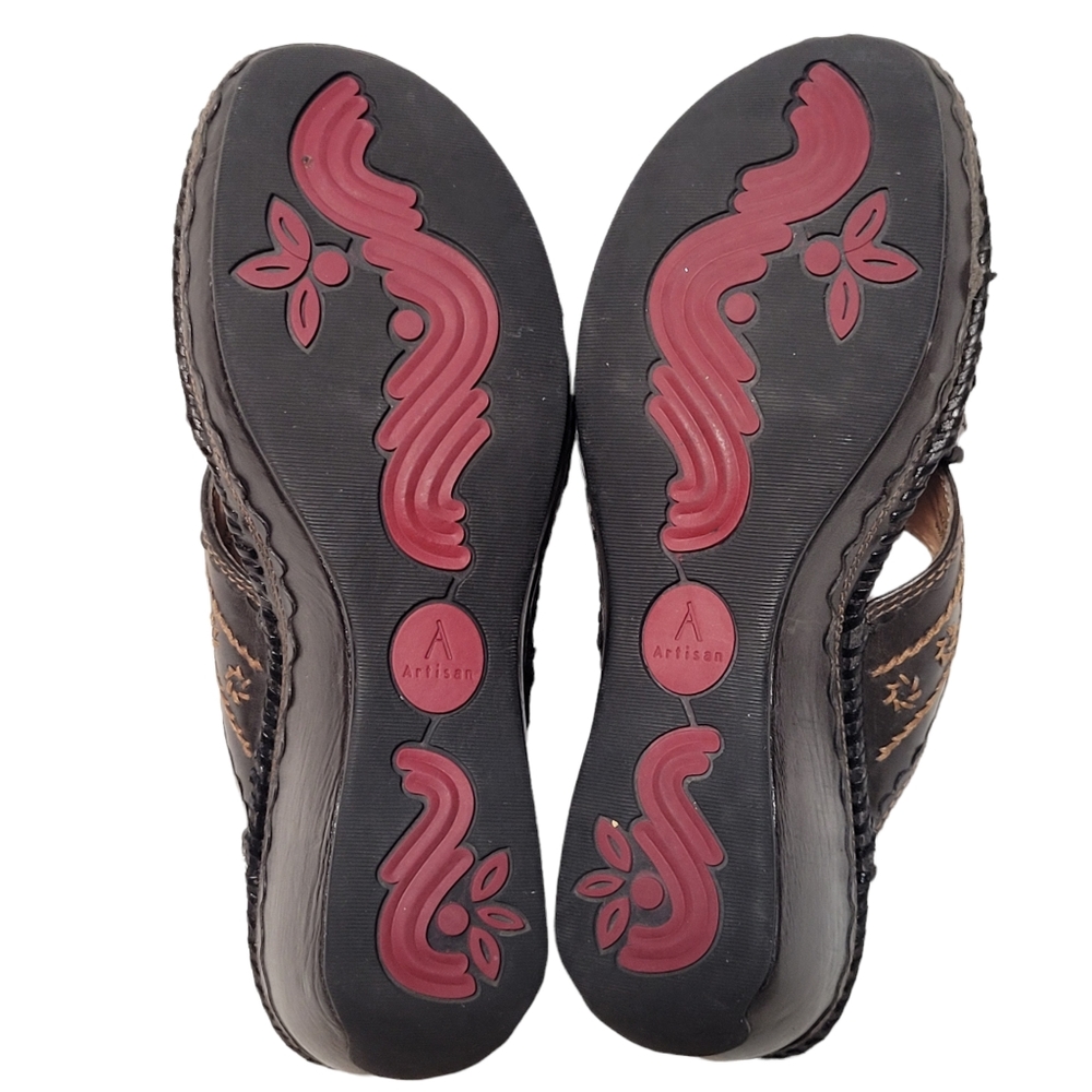Clarks Artisan Women's Brown Leather Wedge Sandals - Picture 7 of 10
